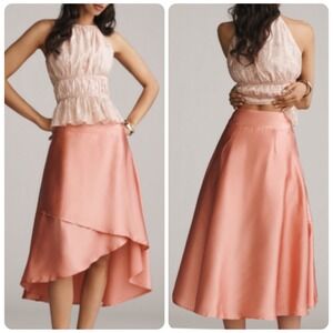 By Anthropologie Silky Satin Tiered Midi Skirt women's size 12 NEW color rosette